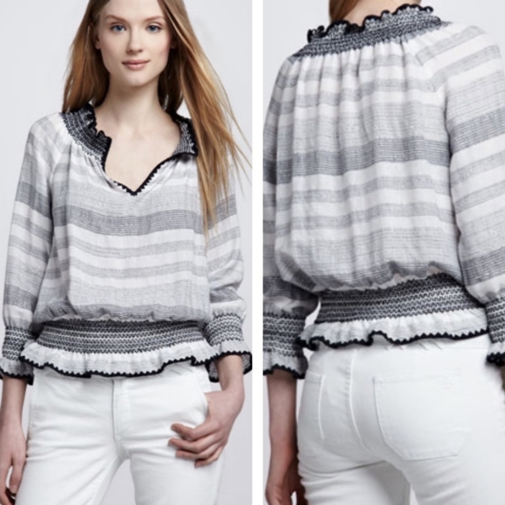 Tory Burch Blue Slubbed Linen Blend Kristen Top Size 0
